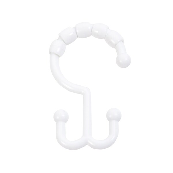 Kenney Mfg Plastic Beaded Roller Shower Curtain Double Hooks, Set of 12, White KN67125 - main